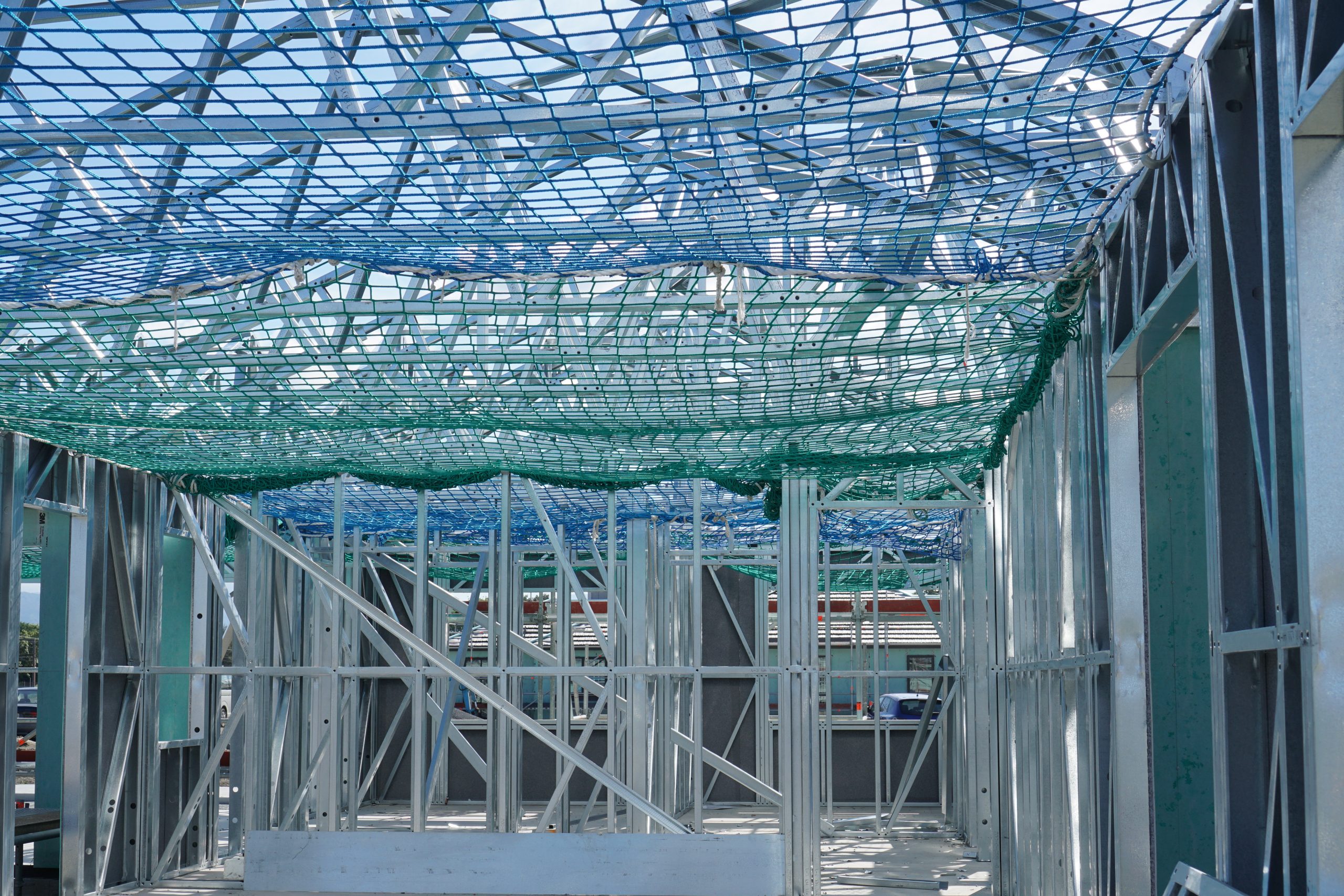 Scaffolding in a construction site